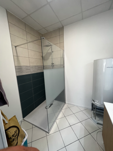 Salle de bain Douche moderne avec paroi en verre dans une salle de bain lumineuse.